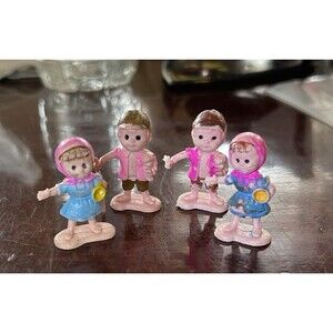 4 Vintage Miniature 1.5” Hand Painted Plastic Dolls Made in Hong Kong